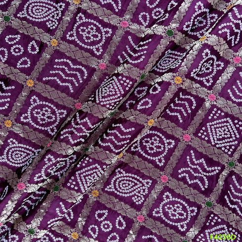 Zari Work Bandhani Print Dola Silk Fabric-F4236